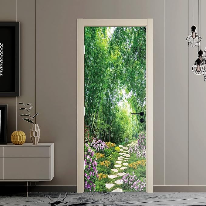 artfanke 3D Door Mural Peel and Stick 30.3"x78.7"- Self-Adhesive Door Stickers Wallpaper Poster- Beautiful Bamboo Garden Wall Decal for Bedroom Decor (2 Sheets/Set) - Image 2