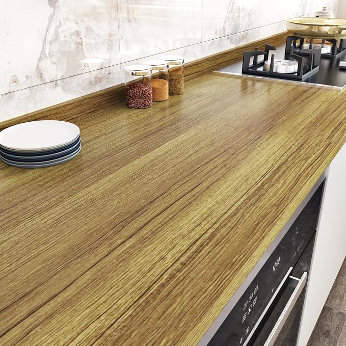 WESTICK Brown Wood Peel and Stick Wallpaper Light Wood Grain Contact Paper for Countertops Desk Waterproof Vintage Natural Wooden Vinyl Wrap for Cabinets Kitchen Island Bathroom Table 15.8"x80" - Image 3