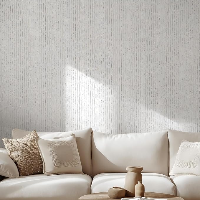 3D Faux Stone Peel and Stick Roll-15.7"x110"Thick PVC Foam Wall Paneling,DIY Self Adhesive Removable Waterproof&Sound Dampening for Cement Texture Accent Wallpaper for Living Room,Bedroom(Off-White) - Image 2