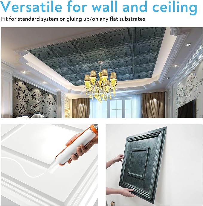 STICKGOO Glue-Up Ceiling Tiles, Antique Green Bronze, 24 x 24 in, 12 Pack | 2 x 2ft Drop ceiling panels, PVC decorative ceiling tiles, covers 48 sq ft, waterproof, lightweight - Image 5