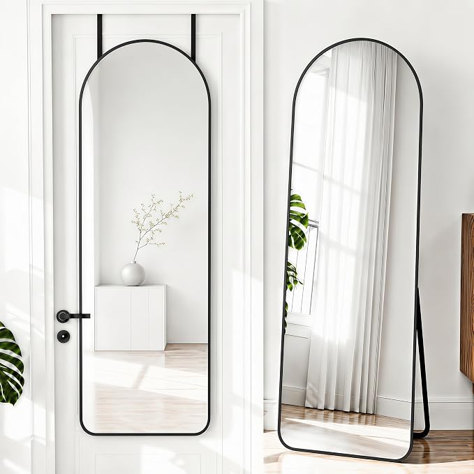 NARCISSUS Full Length Mirror 57x20 Inch, Over The Door Mirror with Stand, Wall Mounted or Freestanding/Door Hanging Full Body, Aluminum Alloy Frame, Black by NARCISSUSMIRROR