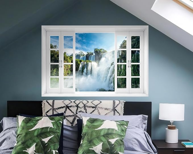 FLFK Fake Window Wall Mural - Nature Scene Waterfall Peel and Stick Decal, 48 x 32 inches, Set of 2 Sheets - Image 5