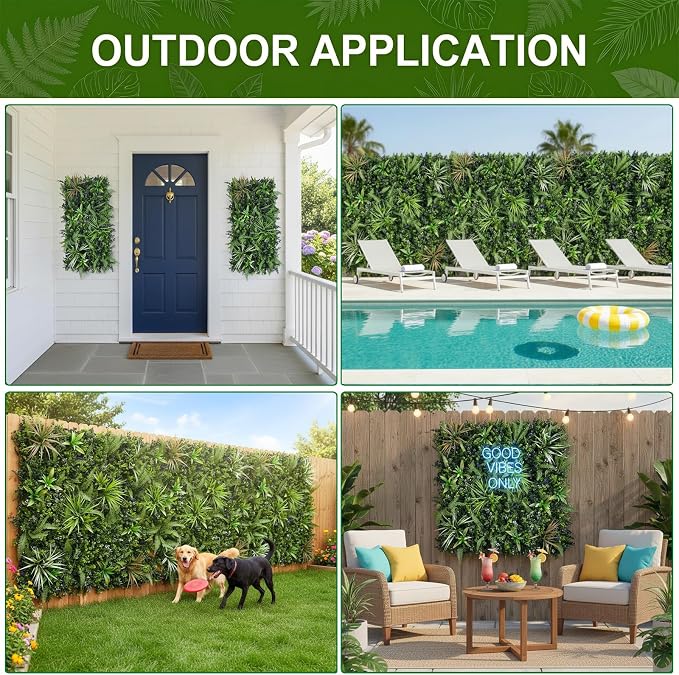 Artificial Greenery Grass Wall Panels Backdrop, 40" x 20" Green Wall Decor | UV Resistant, Realistic Fake Plant Wall, Green 3D Leaves Wall for Balcony Garden, Indoor Outdoor Privacy Screen Fence - Image 7