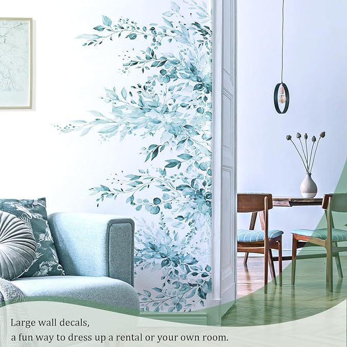 Spa Green Plants Leaves Wall Decals Peel and Stick, Large Floral Flowers Vinyl Wall Stickers, Removable Vine Home Decor Art for Bedroom Living Room Classroom Office - Image 4