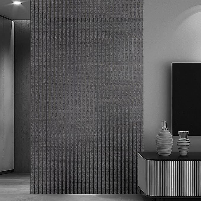 Black Metallic Peel and Stick Wallpaper Glossy Stripe Texture Wall Panels | 23.62" x 110.24" 2mm Thick Modern Embossed Vinyl Roll Waterproof Renter Friendly for Livingroom Bedroom Kitchen Backsplash - Image 2