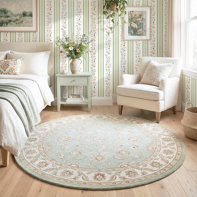 Safiyya Wallpaper Peel and Stick Stripe Floral Wall Paper Removable Green Pink Contact Paper 17.7''x78.7'' Waterproof Self Adhesive Vinyl Boho Wallpaper for Bedroom Living Room Decor - Image 4
