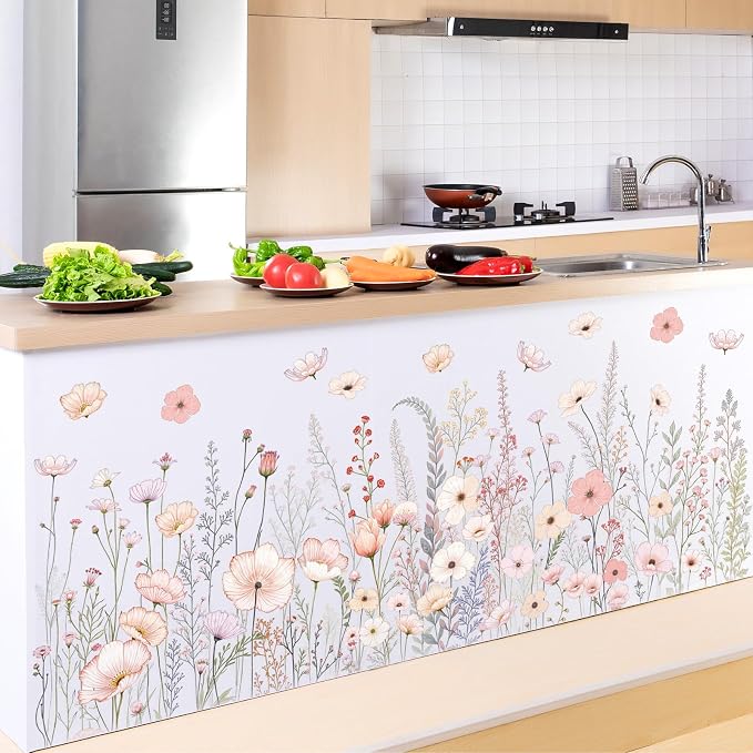 2 Pack Floral Baseboard Wall Stickers - Removable Peel & Stick Decals (3 Styles: Reeds, Flowers, Dandelions) - DIY Home Decor for Kids Girls Walls, Nursery, Classroom Wall Corner (Flower) - Image 6