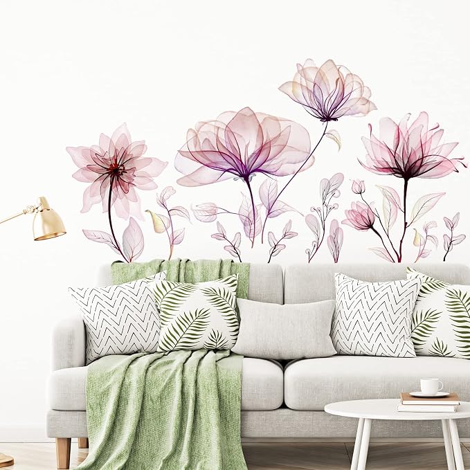 Zonon 6 Pcs Flower Wall Decals Peel and Stick Sticker, Pink Flower | Vinyl Removable Wall Stickers & Murals, Watercolor Wall Decals, Pink Flower Decor for Bedroom, Living Room, Nursery - Image 5