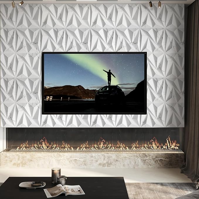 STICKGOO 3D Wall Panels Diamond, White Marble Mixed Gold Thread, 12''x12'' | Accent Wall Panels for Interior Wall Decor, Living Room, Bedroom, TV Background, Lobby, 33 Pack Cover 32.Sq.Ft - Image 3