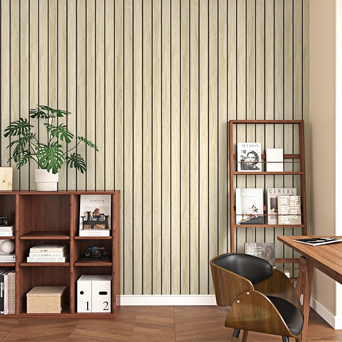 Wallercity Light Brown Peel and Stick Wood Panels for Walls Acoustic Panel | Wood 3D Textured Fluted Wall Slats Panels Self Adhesive Natural Oak Wooden Slat Wallpaper for Bedroom Living Room 23.6"x118" - Image 4