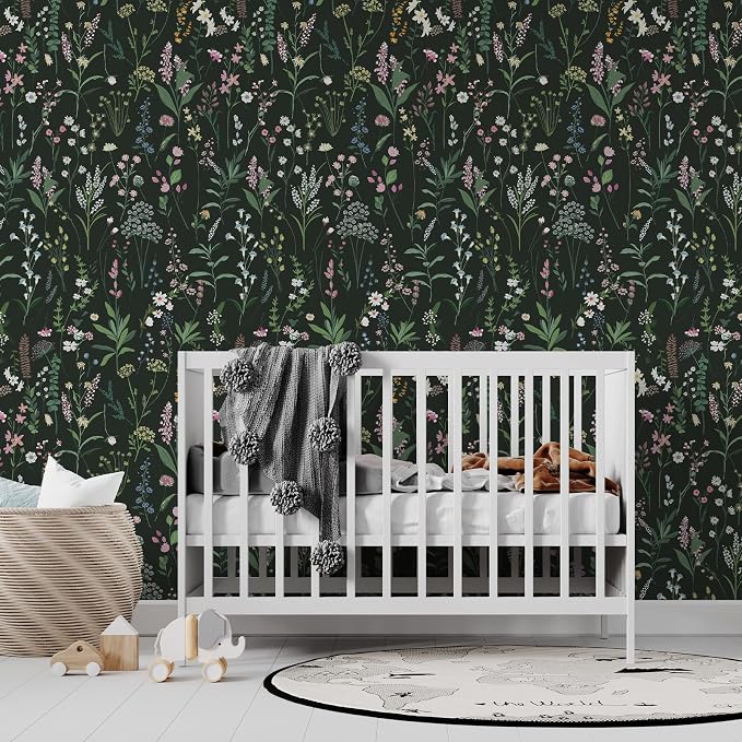 JiffDiff Dark Green Botanical Floral Peel and Stick Wallpaper, 17.3" x 118" | Waterproof Removable Self Adhesive Wallpaper, Dark Farm Wildflower Stick on Wallpaper for Home Bedroom Contact Paper,14.4 sq. - Image 3