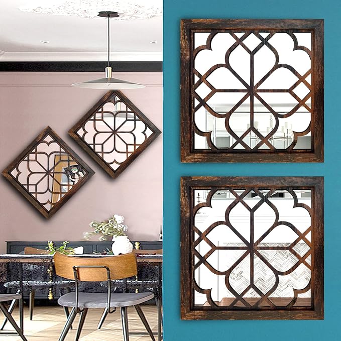 Wocred Set of 4 Mirrors Square Wall Mirror,Gorgeous Rustic Farmhouse Accent Mirror,Caramel Color Entry Mirror for Bathroom Renovation,Bedrooms,Living Rooms and More (12”x12”4pcs) - Image 6