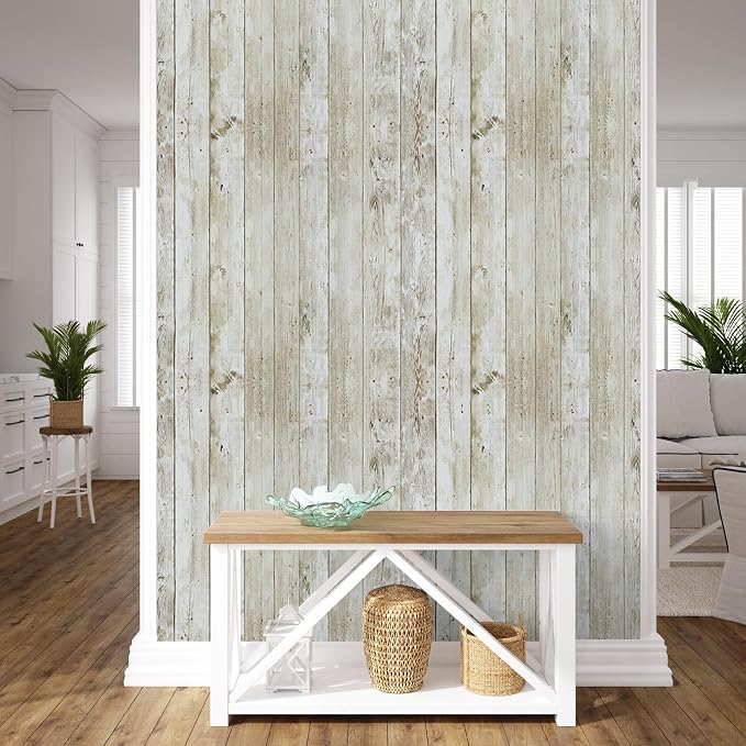 Abyssaly Wood Wallpaper, Self-Adhesive Removable Wallpaper Decorative Covering, 22.4in X 196in, Vintage Wood Panel Design, Peel and Stick | 22.4"x 196" Washed Wood Panel Film Self-Adhesive Removable Farmhouse Decor for Cabinets Desk Classroom Bulletin ... - Image 9