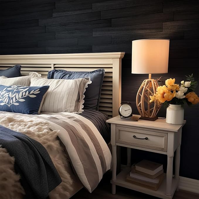 Brosisincorp Real Wood Shiplap Peel and Stick Wall Panel Black 10 Pcs | Natural Paulownia Wood Plank for Interior Rustic Accent Wall, Easy DIY Self Adhesive, 35.43" L x 5" W Each, Covers 12.4 Sq Ft - Image 3