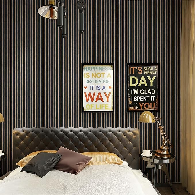 Dark Vertical Slat Panel Peel and Stick Wallpaper Self Adhesive 17.72" x 118.12'' Wood Grating Stripe Minimalist Stripe Wall Paper Renter Friendly Removable Waterproof for Living Room Bedroom - Image 4