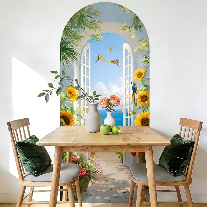 Arch Wall Decals Peel and Stick, Large Wall Stickers, Removable Home Decor Art Wallpaper for Bedroom Living Room, Floral Pattern, 71'' 31.7'' - Image 7