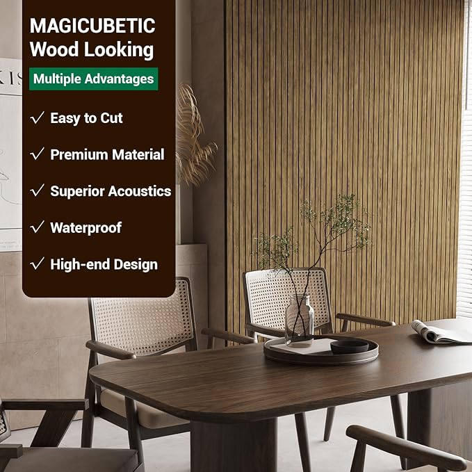 4 Pack 47.2×23.6 Inch Decorative Acoustic Wall Panels | Dark Walnut, 0.4" Thick, Polyester Fiber Core with Wood Veneer, Easy to Cut and Install,covers 46 sq.ft - Image 3