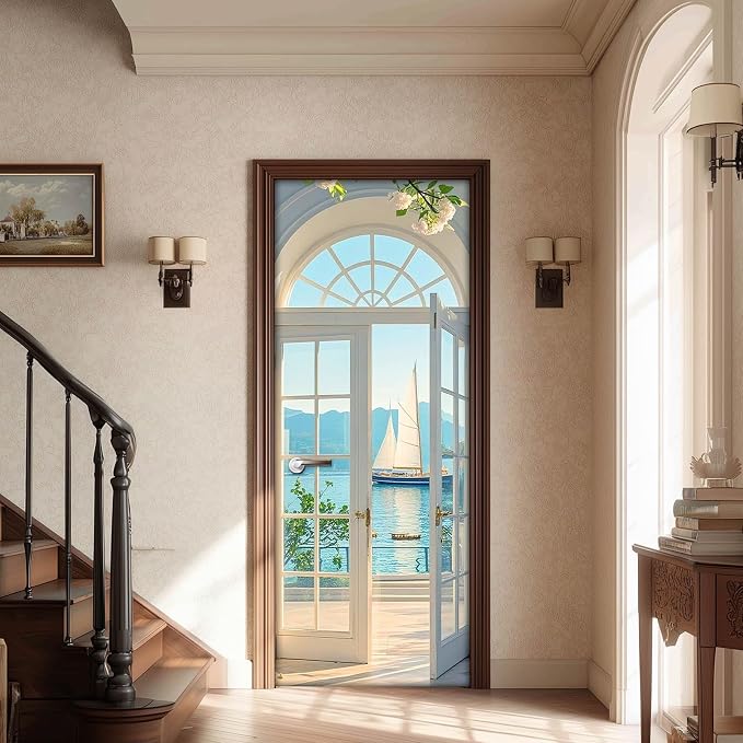 HOMETITUTE Beach Ocean View Peel Stick Door Sticker 30.3x78.7 Vinyl | Wall Cover Poster Decals Removable Wallpaper Self Adhesive Livingroom Bedroom Office - Ocean View - Image 2