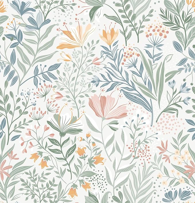 Fititem Floral Peel and Stick Wallpaper Boho Modern Wall Paper 17.3”×393” | Wildflower Self Adhesive Contact Paper for Cabinet Fun Nature Removable Waterproof Wallpaper for Bathroom Kids Bedroom Decor by Fititem__FitYourHome