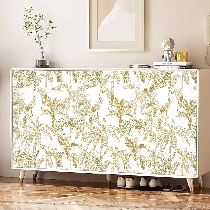 Heroad Boho Leopard Peel and Stick Wallpaper White and Gold Contact Paper Jungle Animal Wall Paper Removable Self Adhesive Wallpaper for Bedroom Entryway Cabinet Bathroom Waterproof Vinyl 17.3"x78.7" - Image 2