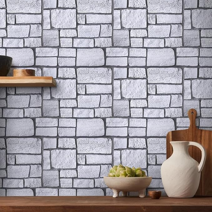 COMSTICKC 3D Faux Stone Wall Panels Peel and Stick, 10 Pcs 11.8" x 11.8" | Not Real Stone Wallpaper, Fake Stone Decorative Tiles Wall Covering for Quick DIY Wall Upgrades, Cover 9.7 sq ft - Image 2