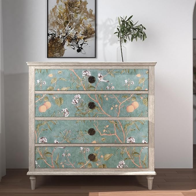 Laatse Vintage Leaf Wallpaper Peel and Stick 17.5" x 78.7", Sage Green | Self Adhesive/Removable/Waterproof/Thick Vinyl Contact Paper for Bathroom Bedroom Shelf Cabinet Drawer,Prepasted,Easy Peel - Image 2