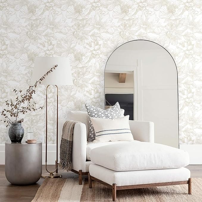 Ismoon Large Floral Peel and Stick Wallpaper Boho Beige Contact Paper 17.3inx6.5ft Neutral Wall Paper Removable Self Adhesive Wallpaper Bedroom Cabinet Bathroom Waterproof Mural Wall Decor Vinyl Roll - Image 3