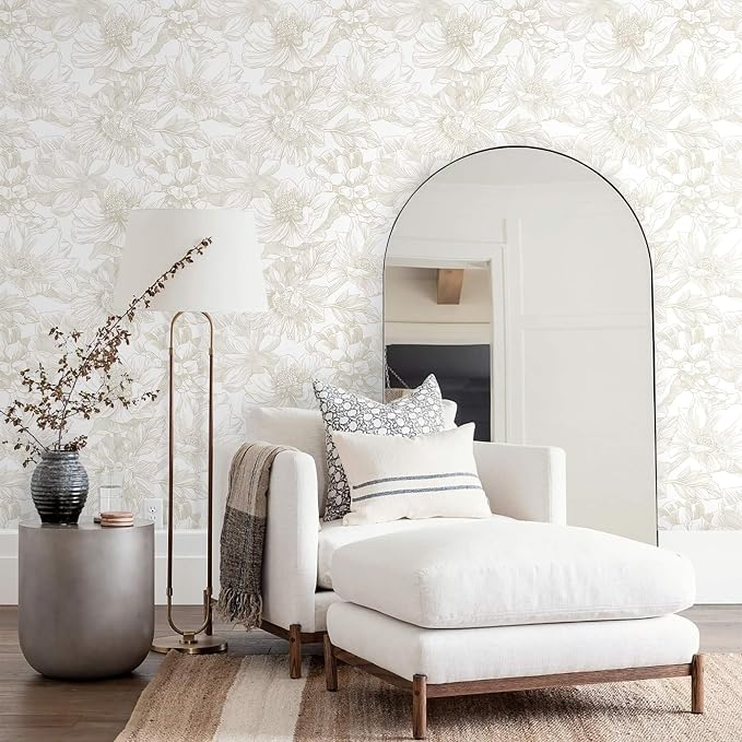 Ismoon Large Floral Peel and Stick Wallpaper Boho Beige/Coffee Contact Paper 17.3inx16.4ft Modern Wall Paper Removable Self Adhesive Bedroom Cabinet Bathroom Waterproof Mural Wall Decor Vinyl Roll - Image 3