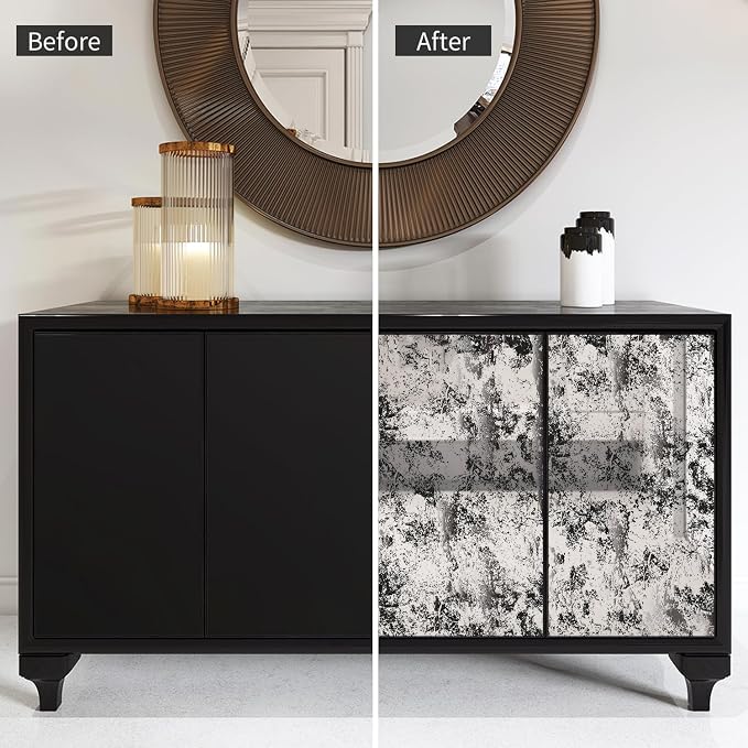 LiveInUrban Vintage Foxed Silver Antique Chrome Reflective Style Wallpaper, Grunge Peel and Stick Contact Paper for Wall Furniture Vanity Dresser Home Decor, 15.35"x39.37" - Image 3