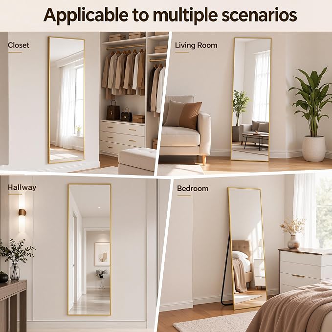 Antok Full Length Mirror, 56"x14" Floor Mirror with Stand, Gold, Rect - Image 6