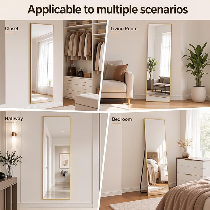 Antok Full Length Mirror, 58"x21" Floor Mirror with Stand, Gold, Rect - Image 6