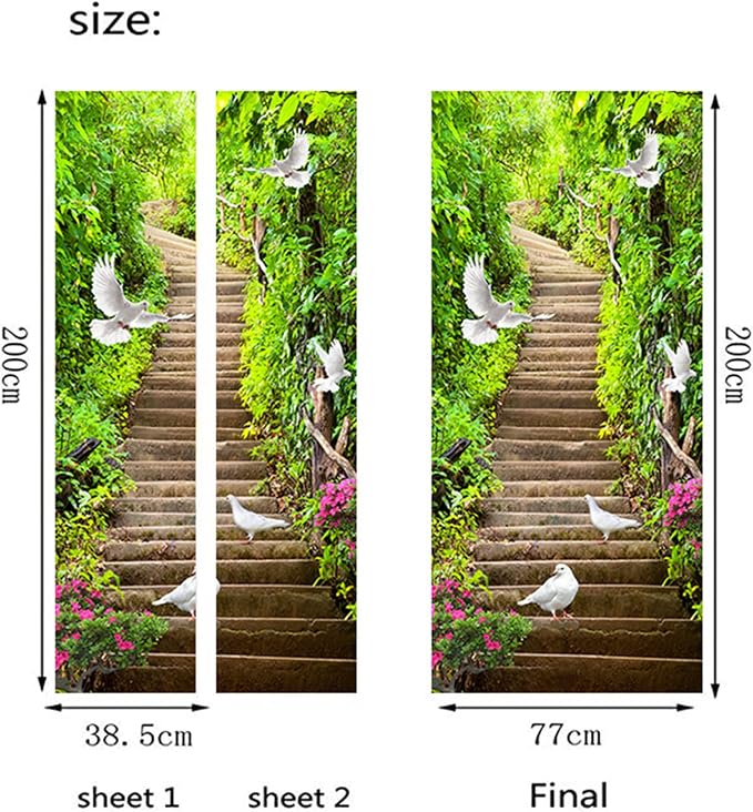 artfanke 3D Peel and Stick Door Sticker 30.3"x78.7"- Self-Adhesive Door Wallpaper Murals Decal-Green Forest Doves Wall Poster for Bedroom Home Decor (2 Sheets/Set) - Image 5