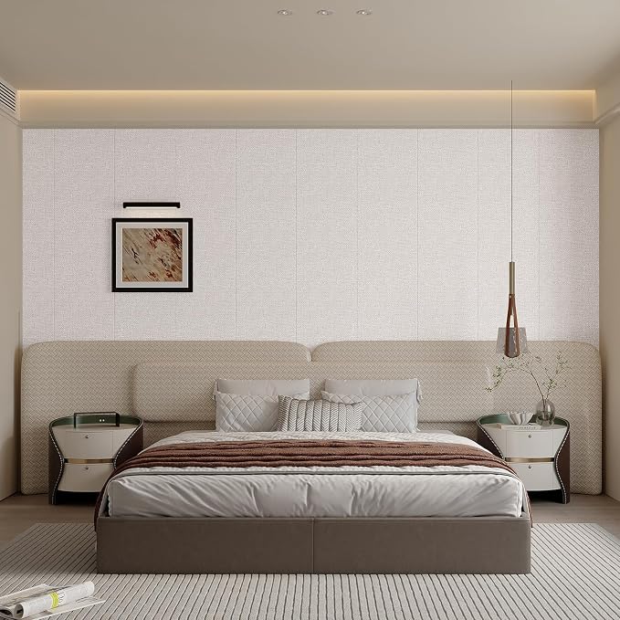 Yutianli 3D Wall Panel Peel and Stick Soundproof Foam Linen Wall White Grey 16.7"x118" Self-Adhesive Decorative Wallpaper Anti-Collision Wall Padding - Image 4