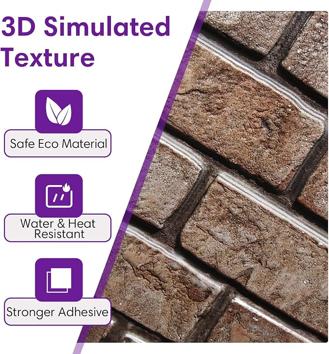 3D Faux Brick Wall Panels Peel and Stick, Designed for Quick DIY | Brown, 10 Pcs 11.8" x 11.8", Small Brick-Look, Ultra-Light PVC Fake Brick Wall Covering for Wall Renovation, Cover 9.7 sq ft - Image 6