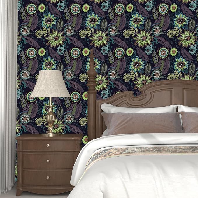 Laatse Boho Wallpaper Peel and Stick 17.5"x118", Purple Green Contact Paper | Self Adhesive/Removable/Waterproof/Thick Vinyl Wall Paper for Bathroom Bedroom Shelf Cabinet Drawer,Prepasted,Easy Peel - Image 8