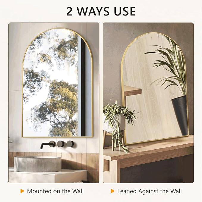 Arched Bathroom Mirror for Wall, 38" x 26" Metal Frame Vanity Mirror, Gold - Image 6
