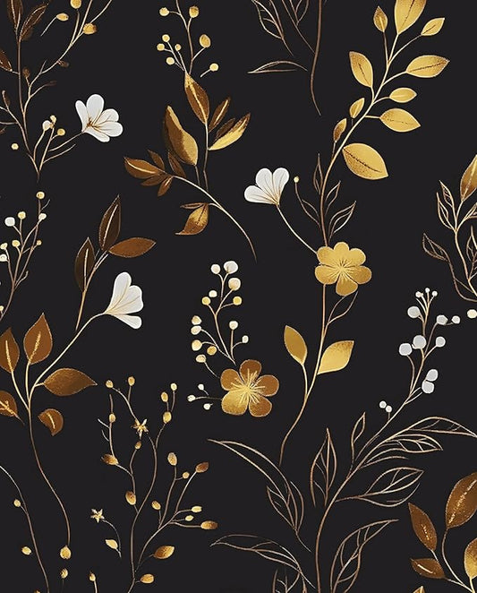 Laatse Black Floral Leaf Vintage Wallpaper Peel and Stick 17.5" × 118" | Self Adhesive/Removable/Waterproof/Thick Vinyl Contact Paper for Bathroom Bedroom Shelf Cabinet Drawer,Prepasted,Easy Peel by Laatse