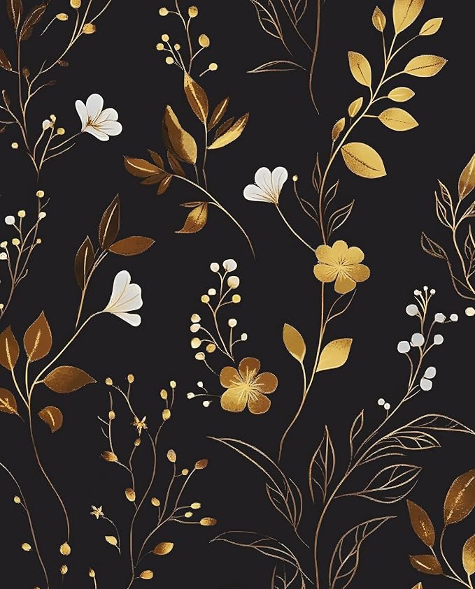 Laatse Black Floral Leaf Vintage Wallpaper Peel and Stick 17.5" × 393" | Self Adhesive/Removable/Waterproof/Thick Vinyl Contact Paper for Bathroom Bedroom Shelf Cabinet Drawer,Prepasted,Easy Peel by Laatse