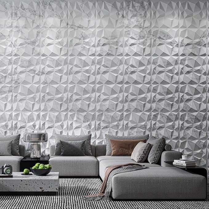 Art3d Textures 3D Wall Panels Glossy White Marble Diamond Design for Interior Wall Decor Pack of 12 Tiles 32 Sq Ft (PVC) - Image 3