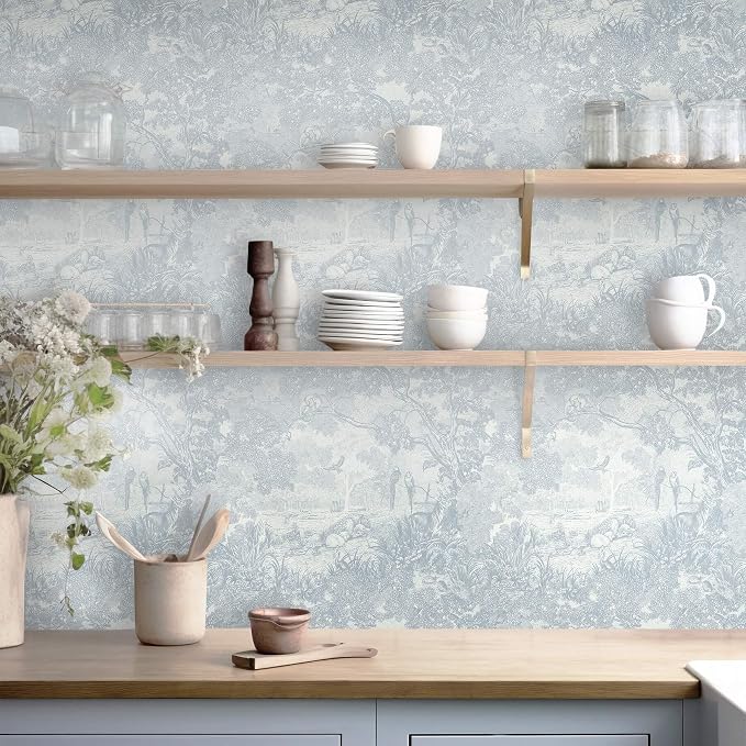 Ismoon Vintage Wallpaper Peel and Stick Blue Neutral Wallpaper 17.3in x16.4ft Forest Animals Contact Paper for Bedroom Thicken Waterproof Self-Adhesive Wall Paper Removable Renter Friendly Vinyl - Image 7