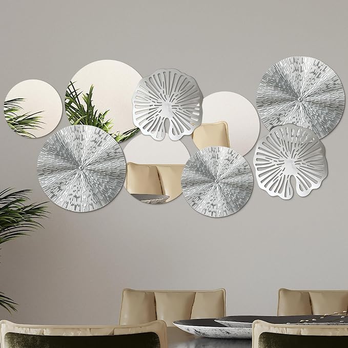 Hicarer 9 Pcs Circle Mirrors Metal Home Decor Wall Decorative Modern Round Accent Wall Art Sculpture Hanging Decorations for Living Room Office Bedroom Kitchen(Silver) by Hicarer