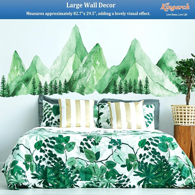 Green Watercolor Mountain Wall Decals Peel and Stick – Scenic Forest Range Mural Pine Trees, Boho Nature Landscape Vinyl Sticker for Bedroom, Nursery, Living Room – Removable DIY Wall Decor Art - Image 7