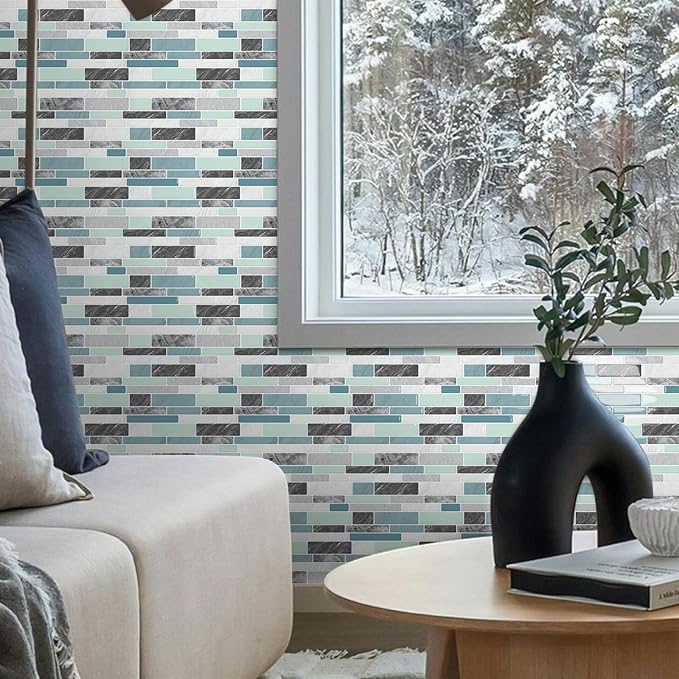 10-Sheet Peel and Stick Kitchen Backsplash Tiles | 3D Waterproof Self Adhesive Wall Tile Stick on Backsplash for Kitchen and Bathroom(Blue Green,12"×12") - Image 8