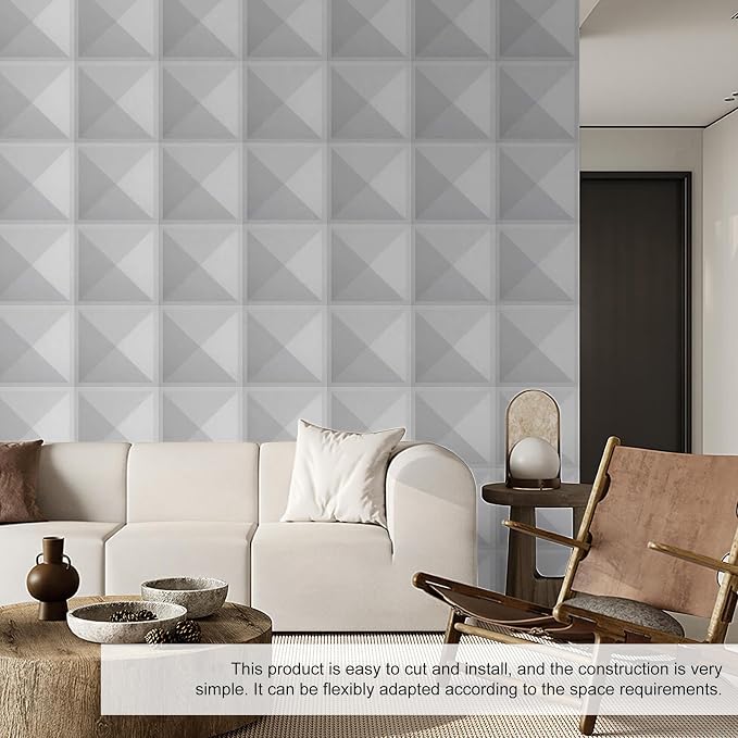 12 Pack 3D Wall Panels for Interior Wall Decor, Accent Wall Panels for Office Living Room Bedroom Hotel Lobby, 12''x12'' PVC Pyramid Wallpapers Cover 12.Sq.Ft（Gray） - Image 6