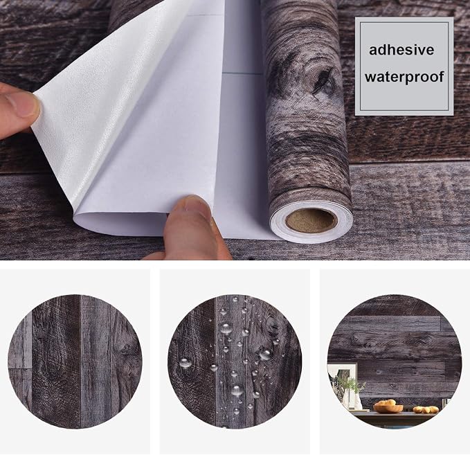 WENMER 17.71" x 118" Grey Wood Peel and Stick Shiplap Self-Adhesive Wallpaper Planks for Countertop, Cabinet, Shelf, Wall, Door - Image 6