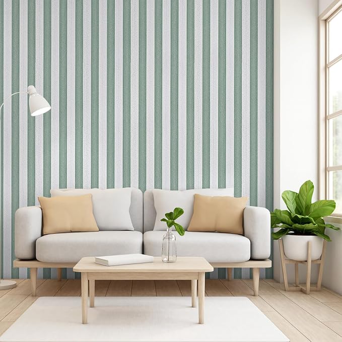 Green Stripe Peel and Stick Wallpaper 15.7" x 1180" | Green and White Striped Boho Self-Adhesive Contact Paper Removable Waterproof Wallpaper for Bedroom,Cabinets,Drawer Liners - Image 4