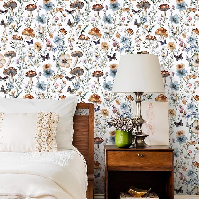 Froluya Mushroom Wallpaper Peel and Stick Boho Contact Paper 16.9" x 196.8" | Vintage Floral Self Adhesive Wallpaper Mushroom Removable Waterproof Contact Paper Peel and Stick for Cabinet Bathroom Vinyl - Image 8