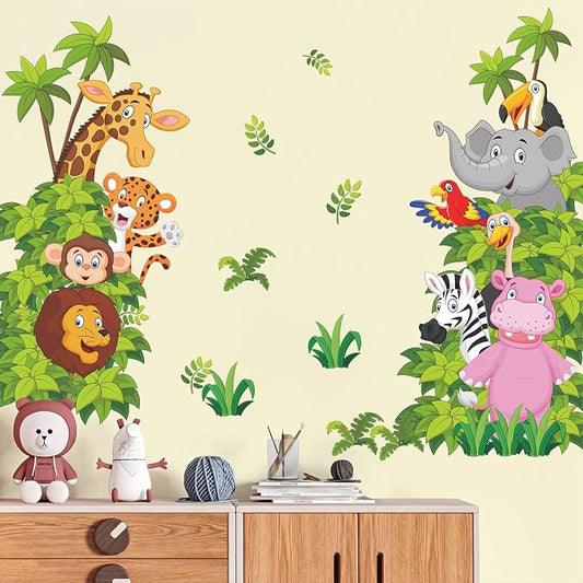 Supzone Jungle Animal Wall Stickers Cartoon Animal Wall Decal Elephant Lion Zebra Wall Art Sticker for Kids Baby Nursery Bedroom Playroom Living Room Wall Decor by Supzone