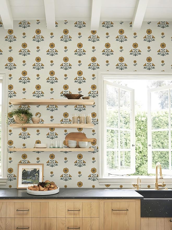 Vintage Floral Wallpaper Floral Peel and Stick Wallpaper for Bathroom 78.7"×17.3" Daisy Wall Paper Yellow and Green Cottagecore Contact Paper for Nursery Kitchen Self-Adhesive Vinyl Waterproof - Image 9