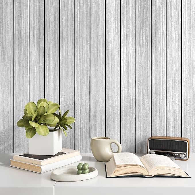 VEELIKE Light Grey Wood Wall Panels Peel and Stick Wood Slat Wall Panel for Accent Walls Ceiling Bedroom Heaboards TV Backdrop 30''x118'' Self Adhesive Foam Slats Wallpaper for Interior Walls Decor - Image 7